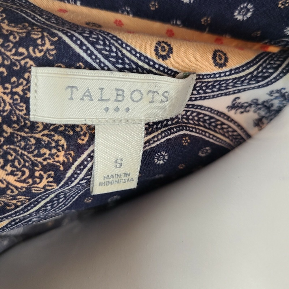 Talbots Top Womens Size S Small Blue Orange Patchwork Boho Long Sleeve Casual - Picture 5 of 6